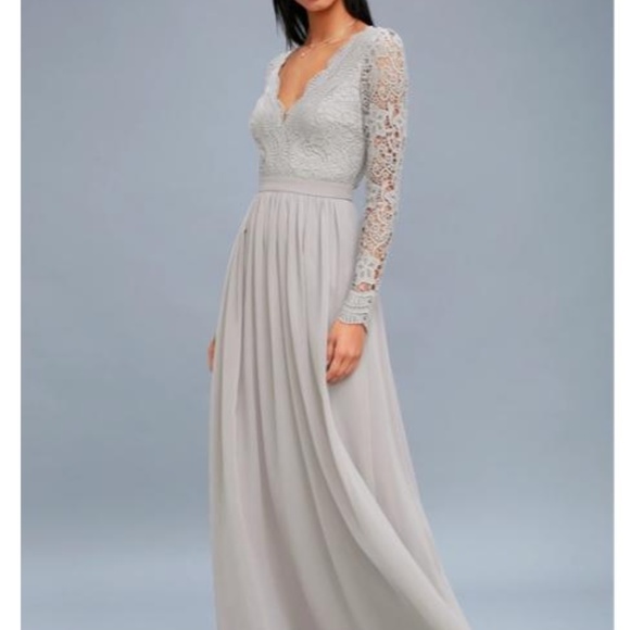 Lulus Dresses & Skirts - AWAKEN MY LOVE LIGHT GREY LONG SLEEVE LACE MAXI